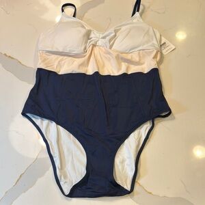 Lively White and Blue One Piece Swimsuit with Vintage Charm